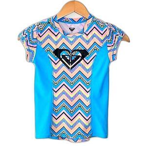 ROXY Girls Rashguard Swim Shirt Short Sleeve Crew Neck Colorful Multicolor